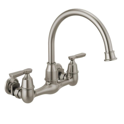 Corin 2-Handle Wall-Mount Kitchen Faucet in Stainless - Super Arbor