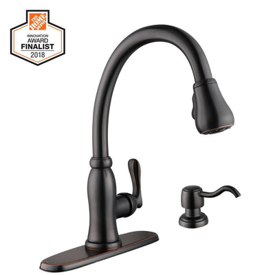Pavilion Single-Handle Pull-Down Kitchen Faucet with TurboSpray and FastMount and Soap Dispenser in Bronze - Super Arbor