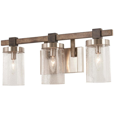 Bridlewood 3-Light Stone Grey with Brushed Nickel Bath Light with Clear Seedy Glass - Super Arbor