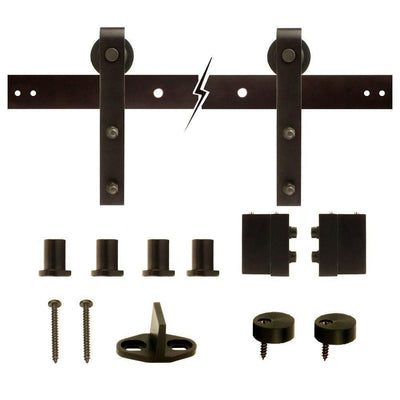 72 in. Dark Oil-Rubbed Bronze Strap Sliding Barn Door Track and Hardware Kit - Super Arbor