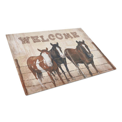 Welcome Mat with Horses Tempered Glass Large Cutting Board - Super Arbor