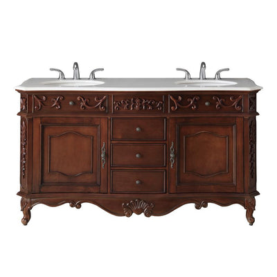 Winslow 60 in. W x 22 in. D Bath Vanity in Antique Cherry with Vanity Top in White Marble with White Basins - Super Arbor
