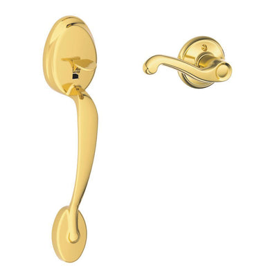 Plymouth Bright Brass Entry Door Handle with Left Handed Flair Door Lever - Super Arbor