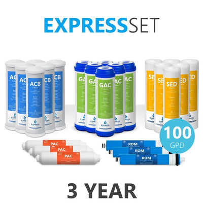 Express Water – 3 Year Reverse Osmosis System Replacement Filter Set – 24 Filters with 100 GPD RO Membrane – 10 in Size - Super Arbor