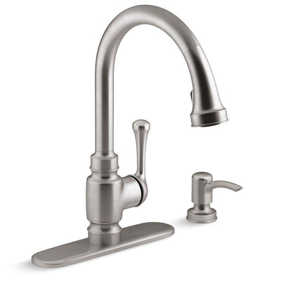 Carmichael Single-Handle Pull-Down Sprayer Kitchen Faucet in Stainless Steel - Super Arbor