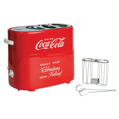 Retro Series 2-Slice Coca-Cola Long Slot  Hot Dog and Bun Toaster with Crumb Tray and Mini Tongs - Super Arbor