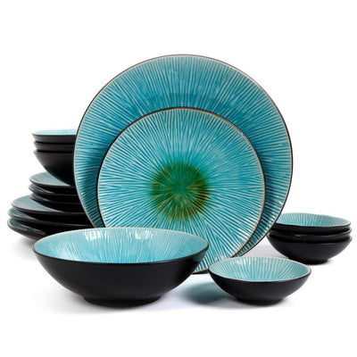 ShangriLa Court 16-Piece Asian Inspired Blue Earthenware Dinnerware Set (Service for 4) - Super Arbor