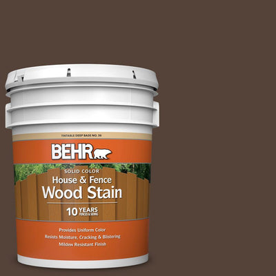 BEHR 5 gal. #PFC-25 Dark Walnut Solid Color House and Fence Exterior Wood Stain - Super Arbor
