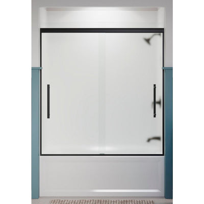 Pleat 59.625 in. x 63.5625 in. Frameless Sliding Bathtub Door in Matte Black with Frosted Glass - Super Arbor