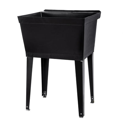 22.875 in. x 23.5 in. Black 19 gal. Thermoplastic Utility Sink Kit with Black Metal Legs, P-Trap and Supply Lines - Super Arbor