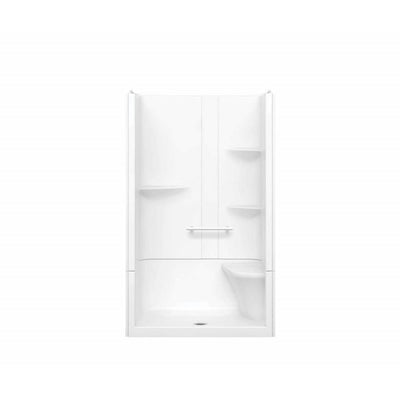 Camelia 48 in. x 34 in. x 79 in. Alcove Shower Stall with Center Drain Base and Right-Hand Seat in White - Super Arbor