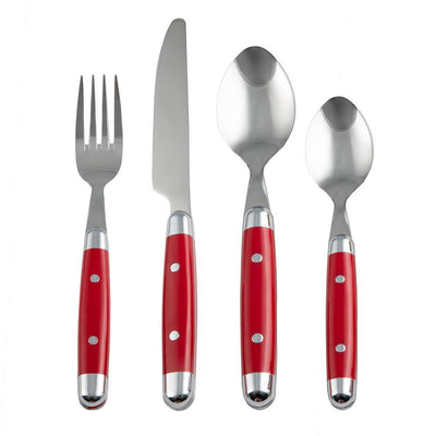 Jubilee Red 16-Piece 18/0 Stainless Steel Flatware Set (Service for 4) - Super Arbor