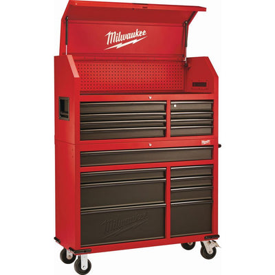 46 in. 16-Drawer Steel Tool Chest and Rolling Cabinet Set, Textured Red and Black Matte - Super Arbor