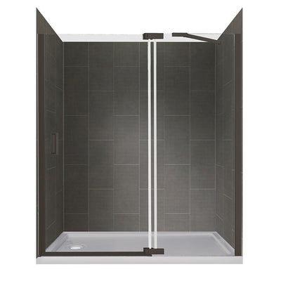 Lagoon Door and Panel 60 in. L x 32 in. W x 78 in. H Left Drain Alcove Shower Kit in Quarry and Matte Black - Super Arbor