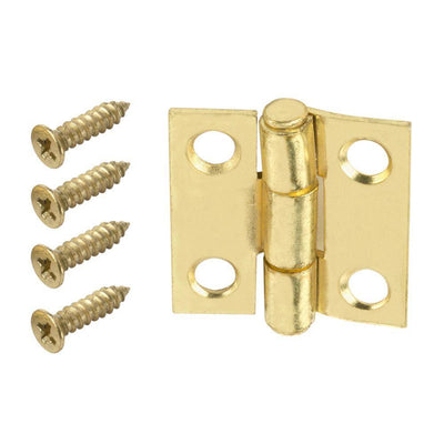 1 in. Satin Brass Narrow Utility Non-Removable Pin Hinges (2-Pack)
