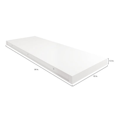 30 in. x 1.5 in. x 12 in. Assembled Floating Shelf with Mounting Bracket in Vanilla White - Super Arbor
