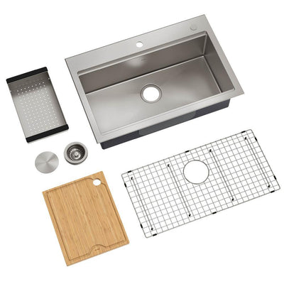 Kore Workstation Stainless Steel 32 in. Drop-In/Undermount Single Bowl Kitchen Sink with Accessories - Super Arbor