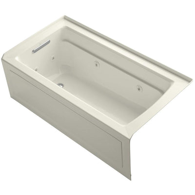 Archer 5 ft. Left-Drain Rectangular Alcove Whirlpool Bathtub in Biscuit - Super Arbor