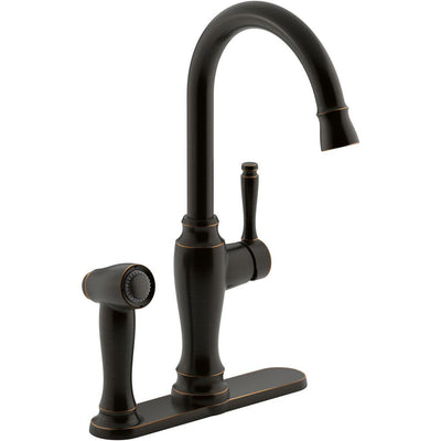 Arsdale Single-Handle Standard Kitchen Faucet in Oil-Rubbed Bronze with On-Deck Sidespray - Super Arbor