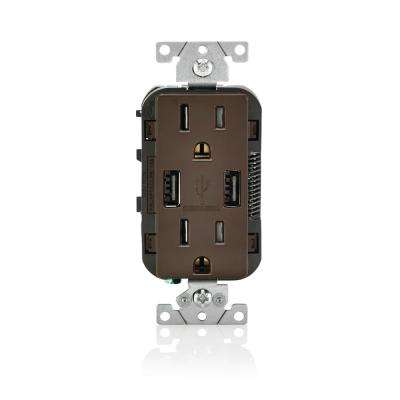 Leviton 
    3.6A USB Dual Type A In-Wall Charger with 15 Amp Tamper-Resistant Outlets, Brown - Super Arbor