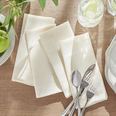 17 in. W x 17 in. L Elrene Elegance Plaid Damask Beige Fabric Napkins (Set of 4) - Super Arbor