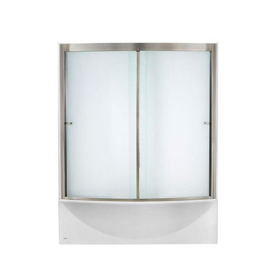 Ovation 60 in. Standard Fit Bathtub Kit with Right-Hand Drain and Sliding Tub/Shower Door in Satin Nickel - Super Arbor