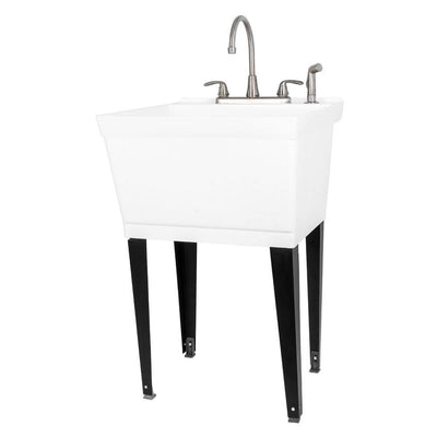 Complete 22.875 in. x 23.5 in. White 19 Gal. Utility Sink with Metal Hybrid Stainless Steel Faucet and Side Sprayer - Super Arbor