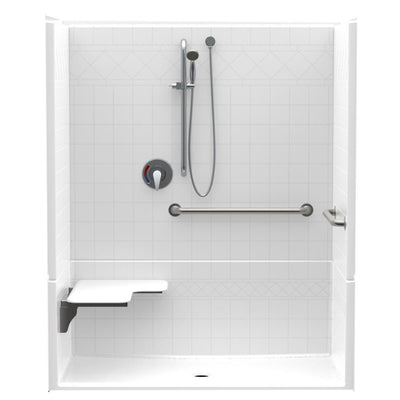 Accessible Diagonal Tile AcrylX 60 in. x 34 in. x 75.5 in. 4-Piece ADA Shower Stall w/ Left Seat and Grab Bars in White - Super Arbor