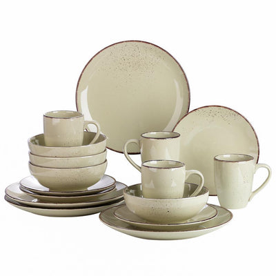 Series Navia Nature Dinner Set 16-Pieces Vintage Beige Prcelain with Dinner/Dessert Plate/Cereal Bowl /Mug Service for 4 - Super Arbor