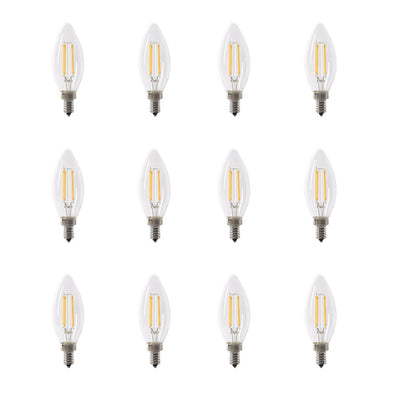 Feit Electric 100-Watt Equivalent B10 Candelabra Dimmable Filament Clear Glass Chandelier LED Light Bulb, Soft White (12-Pack) - Super Arbor