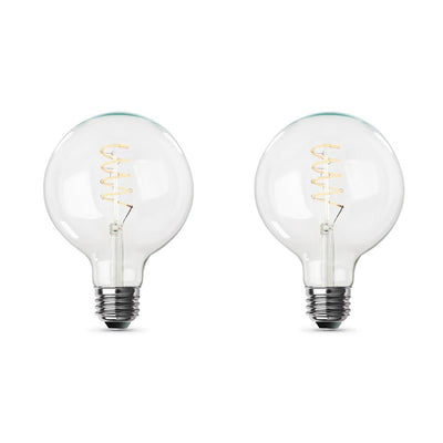 Feit Electric 60-Watt Equivalent G40 Dimmable LED Clear Glass Vintage Edison Light Bulb With Spiral Filament Warm White (2-Pack) - Super Arbor