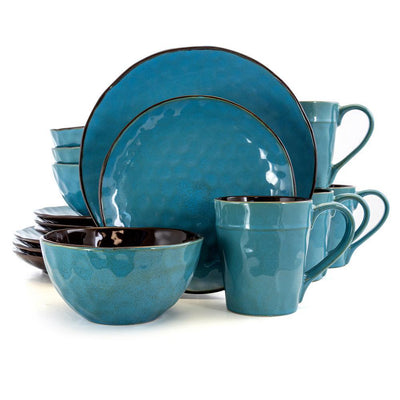 Sea Glass 16-Piece Modern Turquoise Stoneware Dinnerware Set (Service for 4) - Super Arbor