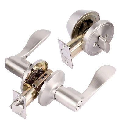 Jaen Single Cylinder Satin Nickel Lever Combo Set - Super Arbor