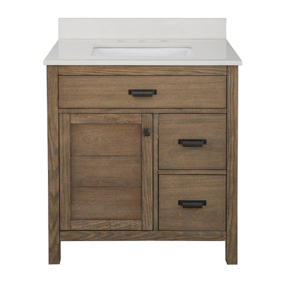 Stanhope 31 in. W x 22 in. D Vanity in Reclaimed Oak with Engineered Stone Vanity Top in Crystal White with White Sink - Super Arbor