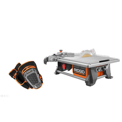 RIDGID 6.5 Amp Corded 7 in. Table Top Wet Tile Saw with Pro-Hinge Stabilizing Knee Pads - Super Arbor