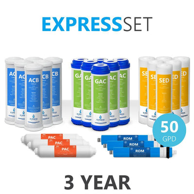 Express Water – 3 Year Reverse Osmosis System Replacement Filter Set – 24 Filters with 50 GPD RO Membrane – 10 inch Size - Super Arbor