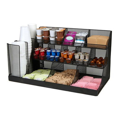 14-Compartment 3-Tier Large Breakroom Condiment Organizer Black Metal Mesh - Super Arbor