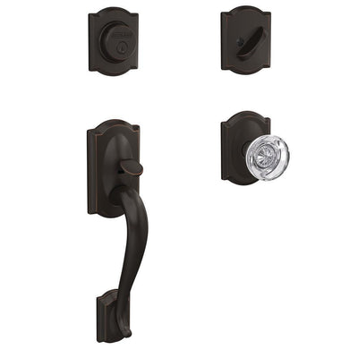 Camelot Aged Bronze Dummy Door Handleset with Hobson Glass Door Knob and Camelot Trim - Super Arbor