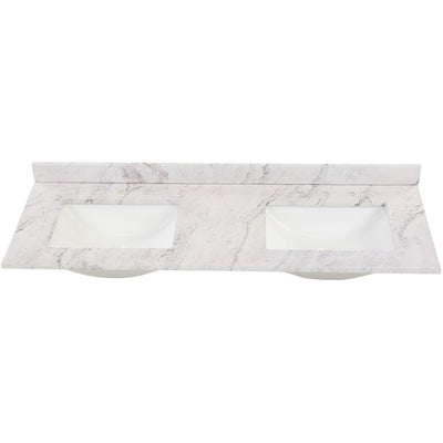 61 in. W x 22 in. D Stone Effect Double Sink Vanity Top in Lunar with White Sinks - Super Arbor