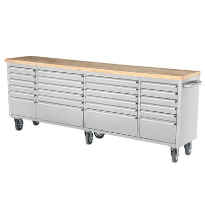 96 in. 24-Drawer Mobile Workbench in Stainless Steel - Super Arbor