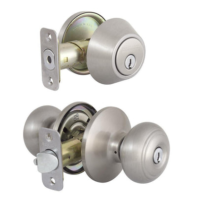 Hartford Satin Nickel Entry Knob and Single Cylinder Deadbolt Combo Pack - Super Arbor