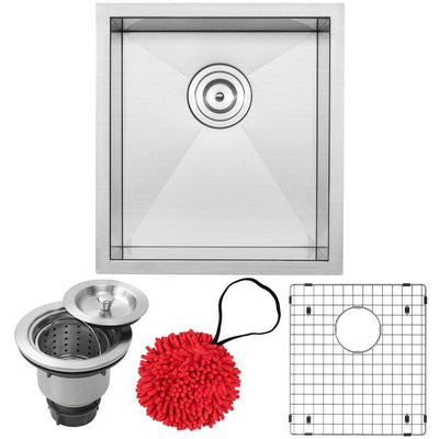 Pacific Zero Radius Undermount 16-Gauge Stainless Steel 16 in. Single Basin Kitchen and Bar Sink with Accessory Kit - Super Arbor