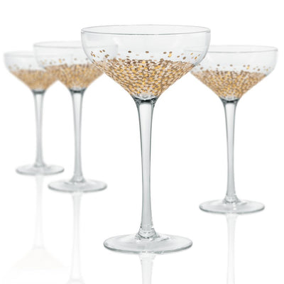 10 oz. Champagne/Desert Coupe Glass with a Gold and Silver Confetti Decoration (Set of 4) - Super Arbor