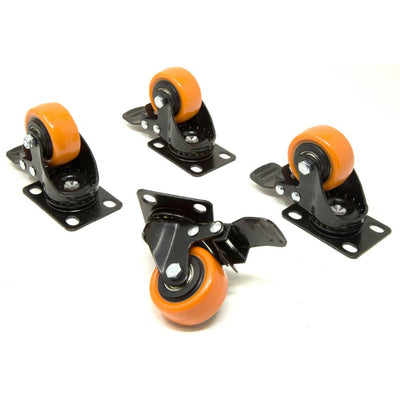2 in. 155 lbs. Capacity Polyurethane Double-Bearing Swivel Plate Caster with Brake (4-Pack) - Super Arbor