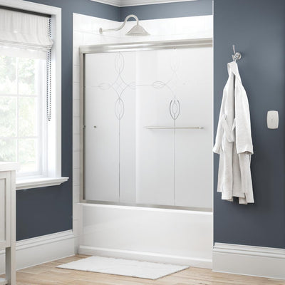 Simplicity 60 in. x 58-1/8 in. Semi-Frameless Traditional Sliding Bathtub Door in Nickel with Tranquility Glass - Super Arbor