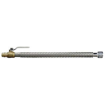 3/4 in. x 3/4 in. Brass PEX-A Barb x FNPT x 18 in. Corrugated Stainless Steel Water Heater Connector with Ball Valve - Super Arbor