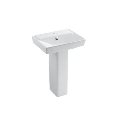 KOHLER Reve Single-Hole Ceramic Pedestal Bathroom Sink Combo in White with Overflow Drain - Super Arbor