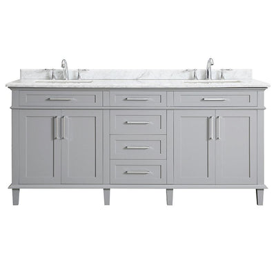 Sonoma 72 in. W x 22 in. D Bath Vanity in Pebble Gray with Carrara Marble Top with White Sinks - Super Arbor