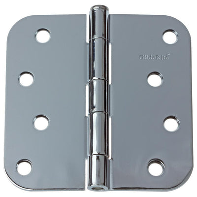 4 in. Polished Chrome Steel Door Hinge 5/8 in. Corner Radius with Screws (12-Pack) - Super Arbor