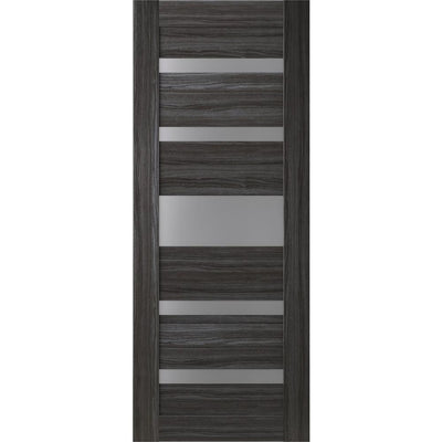 36 in. x 80 in. Gina Gray Oak Finished Frosted Glass 5 Lite Solid Core Wood Composite Interior Door Slab No Bore - Super Arbor